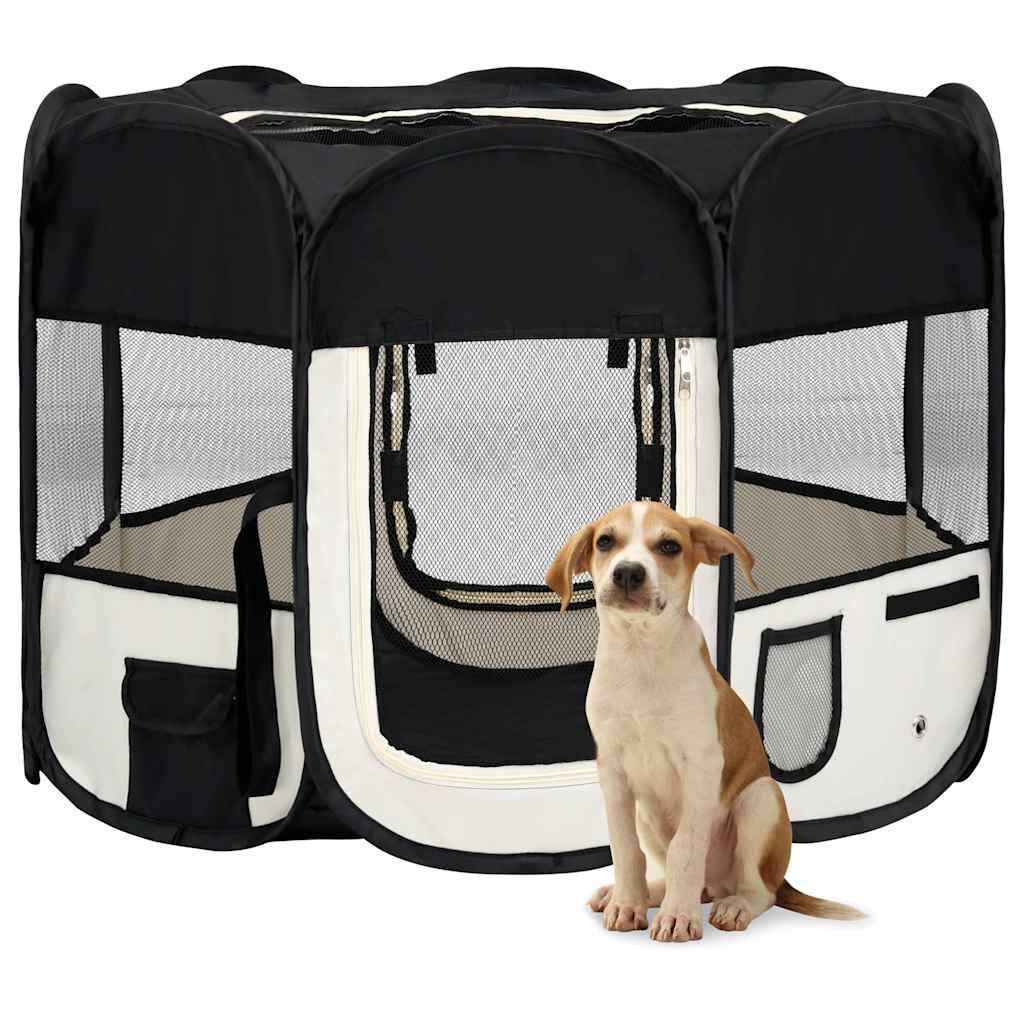 vidaXL 折りたたみ式 犬用プレイサークル キャリーバッグ付き ブラック 90x90x58cm