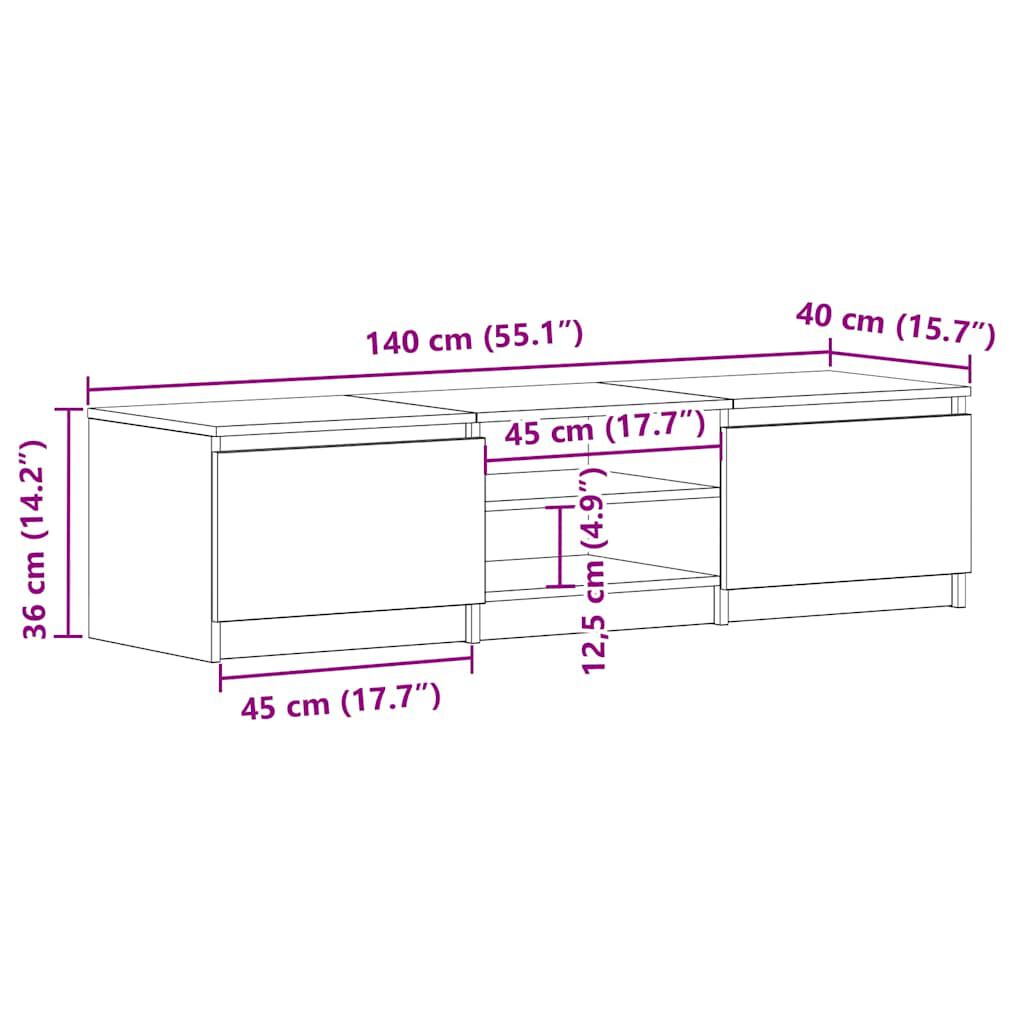 vidaXL TVキャビネット ホワイト 140x40x35.5cm エンジニアリングウッド