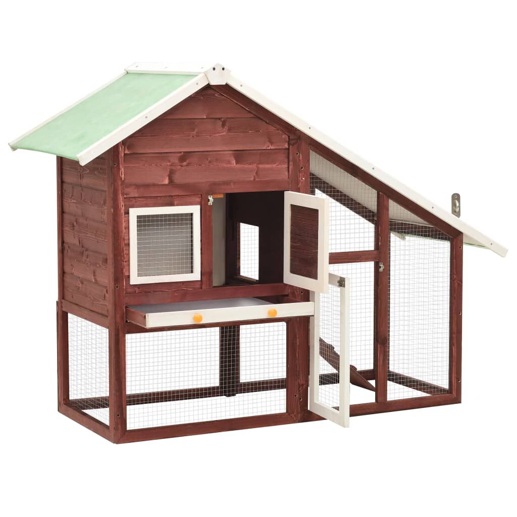 vidaXL うさぎ小屋 モカ＆ホワイト 140x63x120cm モミ無垢材