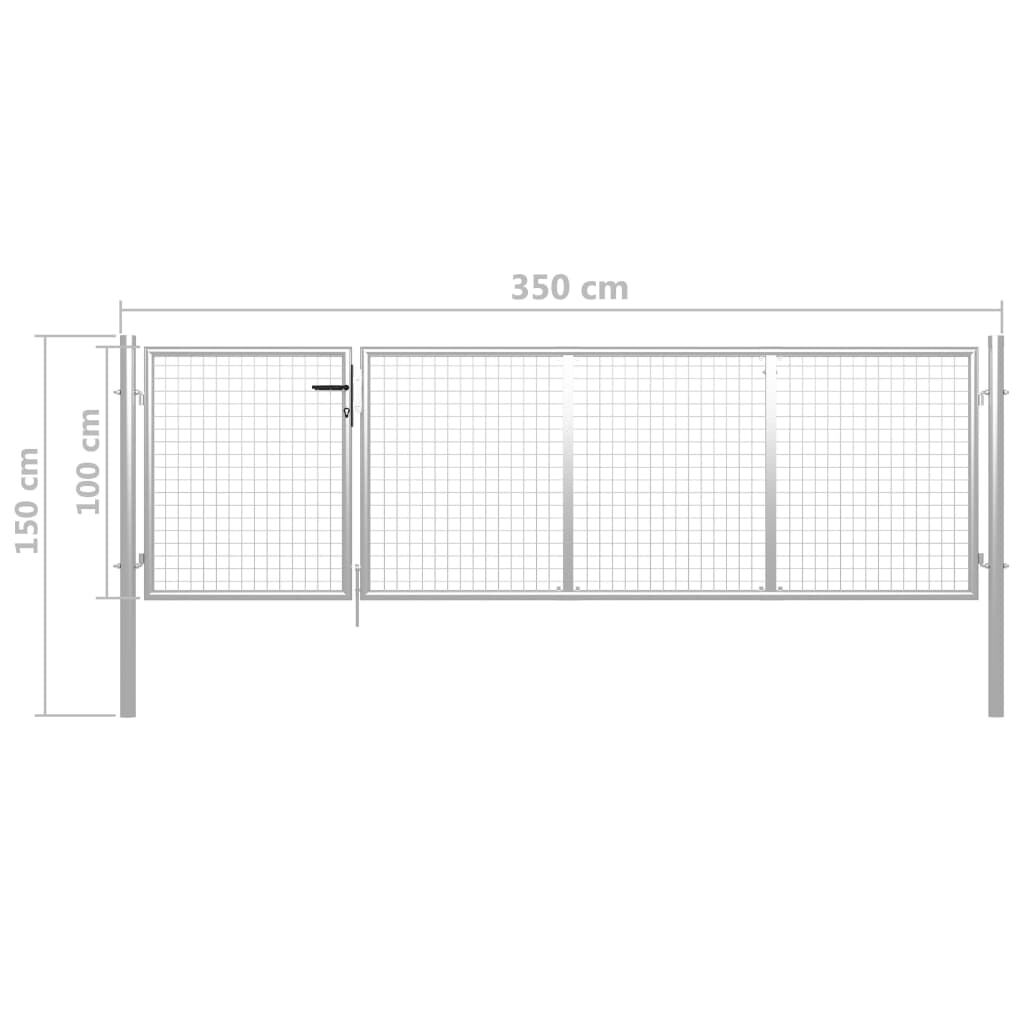 vidaXL ガーデンゲート スチール製 350x100cm シルバー