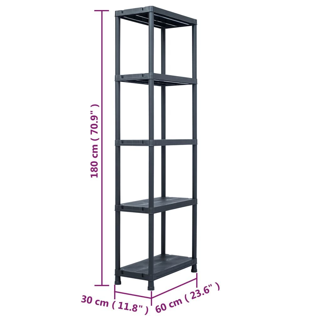 vidaXL 収納棚ラック ブラック 125kg 60x30x180cm プラスチック製